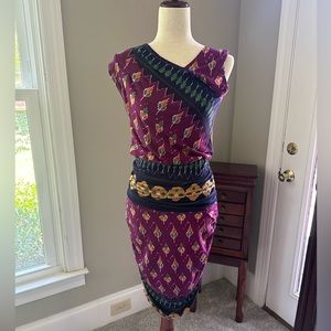Rich purple, blue , gold and green super soft pull on dress.